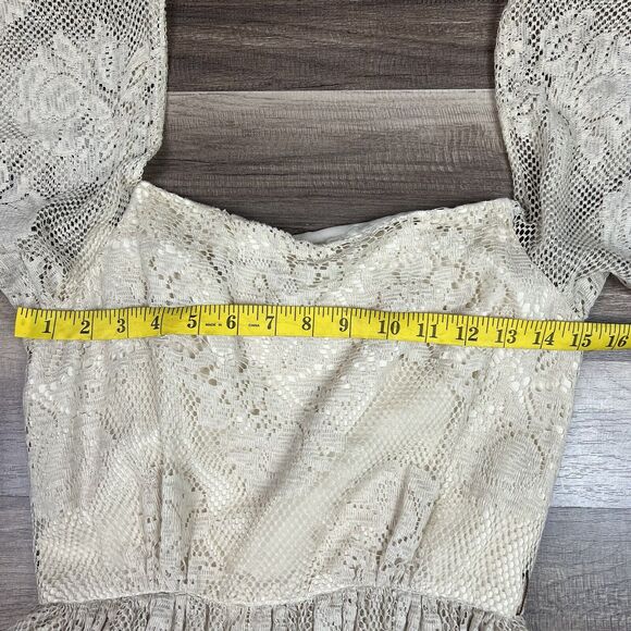 VTG 60’s Lilli Diamond Lace Off The Shoulder Boho Balloon Sleeves Dress Sz M? - Picture 4 of 9